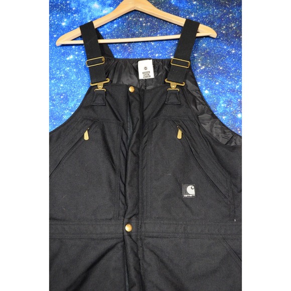 Carhartt Bib Overalls Pants Mens 40x30 Black Arctic Quilt Lined Zip USA Work - Picture 2 of 7